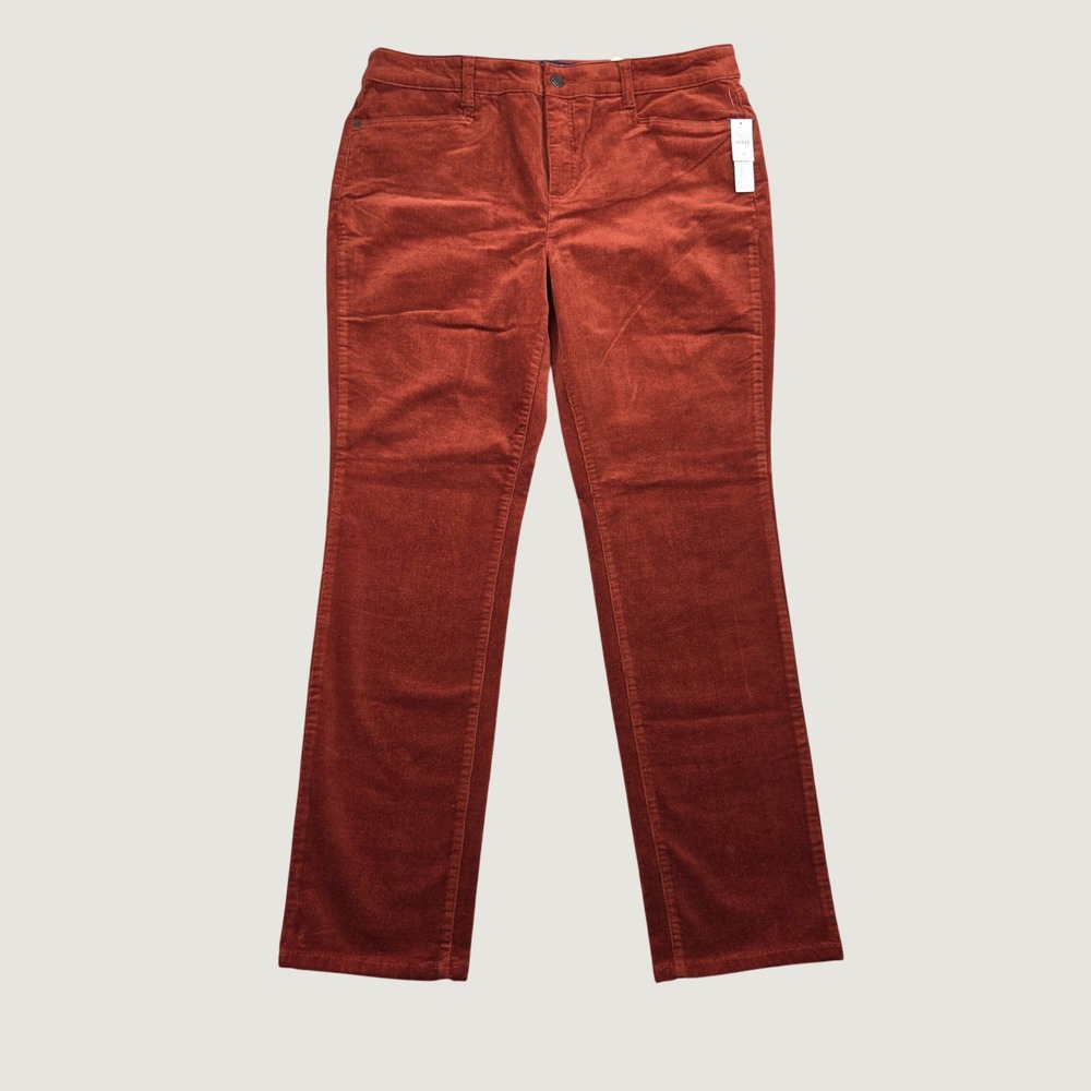 Talbots Women 14 Corduroy Pants Rust Orange Straight Simply Flattering 5 Pocket